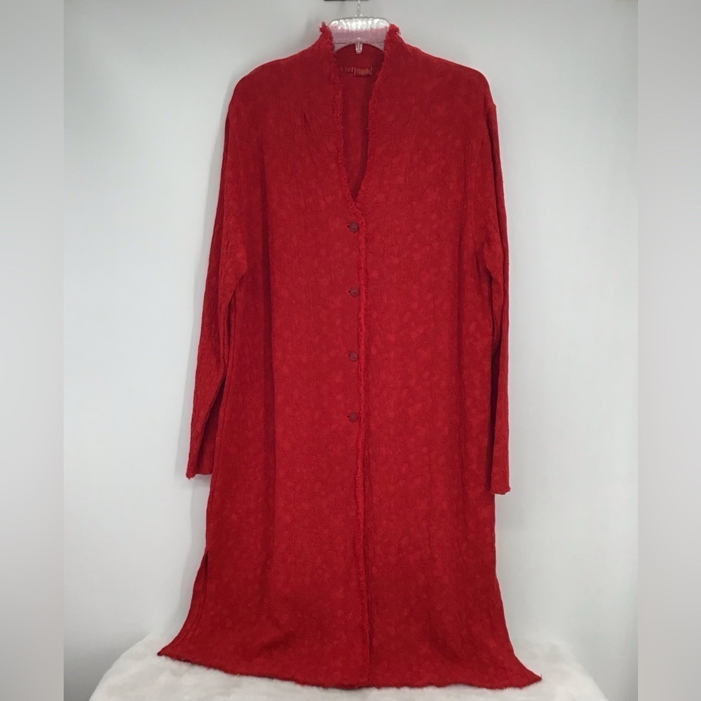 Tianello Textured Fringe Boho Duster Jacket Dress Career Artsy Size Small